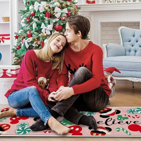 Christmas Gray Decorative Front Door Mat, Xmas Peppermint Candy Wreath Polka Dot Doormat Indoor Outdoor Non-Slip Floor Entryway Rug, Winter Holiday Home Kitchen Decoration 17x29 Inch in Saudi Arabia