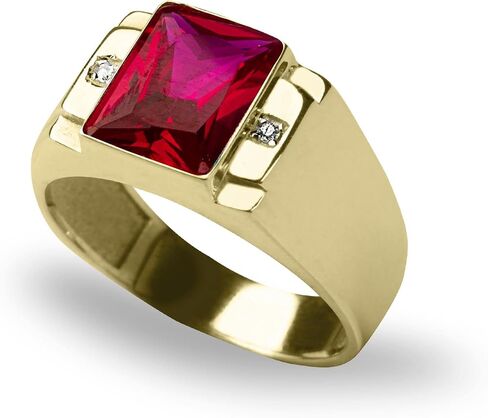 Blake’s Men's 10K Solid Yellow Gold Ring with Baguette-Cut Gemstone Center - Sapphire, Emerald, Ruby, Citrine, Amethyst, or Topaz - and Diamond Accents - Birthstone Fine Jewelry Gift for Him or Dad (Sizes 5-15) in Saudi Arabia