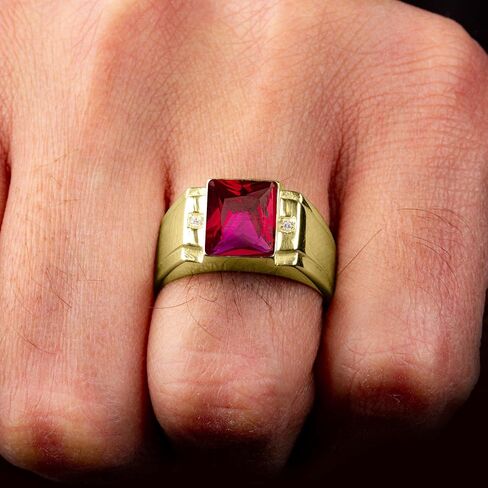 Blake’s Men's 10K Solid Yellow Gold Ring with Baguette-Cut Gemstone Center - Sapphire, Emerald, Ruby, Citrine, Amethyst, or Topaz - and Diamond Accents - Birthstone Fine Jewelry Gift for Him or Dad (Sizes 5-15) in Saudi Arabia
