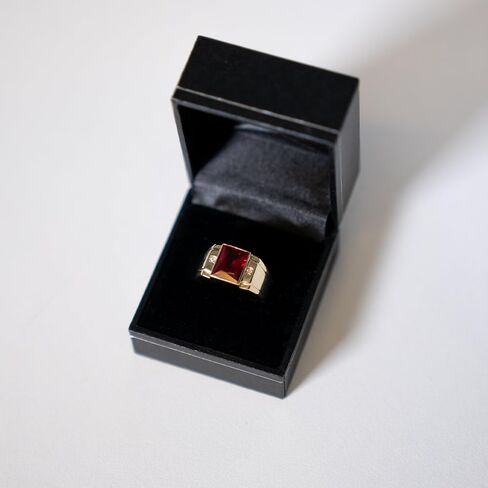 Blake’s Men's 10K Solid Yellow Gold Ring with Baguette-Cut Gemstone Center - Sapphire, Emerald, Ruby, Citrine, Amethyst, or Topaz - and Diamond Accents - Birthstone Fine Jewelry Gift for Him or Dad (Sizes 5-15) in Saudi Arabia