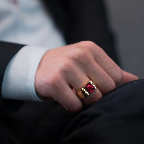 Blake’s Men's 10K Solid Yellow Gold Ring with Baguette-Cut Gemstone Center - Sapphire, Emerald, Ruby, Citrine, Amethyst, or Topaz - and Diamond Accents - Birthstone Fine Jewelry Gift for Him or Dad (Sizes 5-15) in Saudi Arabia