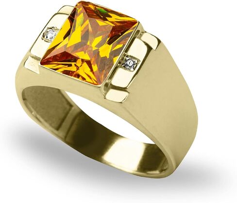 Blake’s Men's 10K Solid Yellow Gold Ring with Baguette-Cut Gemstone Center - Sapphire, Emerald, Ruby, Citrine, Amethyst, or Topaz - and Diamond Accents - Birthstone Fine Jewelry Gift for Him or Dad (Sizes 5-15) in Saudi Arabia