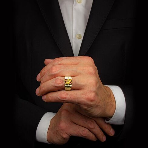 Blake’s Men's 10K Solid Yellow Gold Ring with Baguette-Cut Gemstone Center - Sapphire, Emerald, Ruby, Citrine, Amethyst, or Topaz - and Diamond Accents - Birthstone Fine Jewelry Gift for Him or Dad (Sizes 5-15) in Saudi Arabia