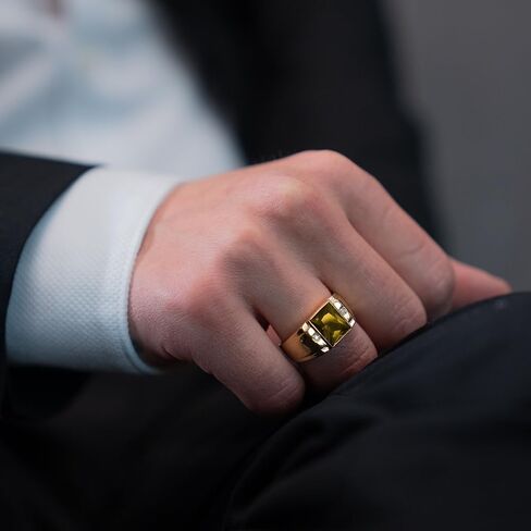 Blake’s Men's 10K Solid Yellow Gold Ring with Baguette-Cut Gemstone Center - Sapphire, Emerald, Ruby, Citrine, Amethyst, or Topaz - and Diamond Accents - Birthstone Fine Jewelry Gift for Him or Dad (Sizes 5-15) in Saudi Arabia