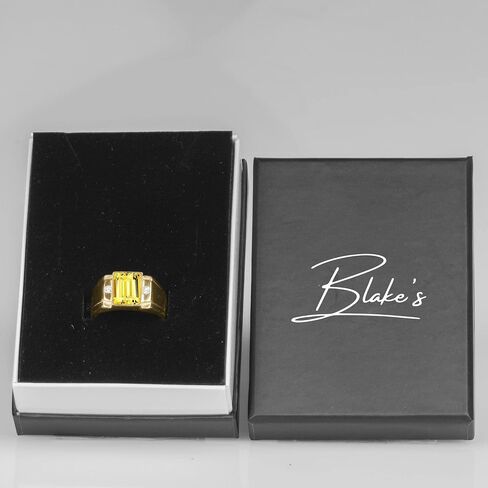 Blake’s Men's 10K Solid Yellow Gold Ring with Baguette-Cut Gemstone Center - Sapphire, Emerald, Ruby, Citrine, Amethyst, or Topaz - and Diamond Accents - Birthstone Fine Jewelry Gift for Him or Dad (Sizes 5-15) in Saudi Arabia