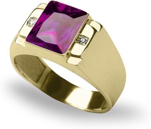 Blake’s Men's 10K Solid Yellow Gold Ring with Baguette-Cut Gemstone Center - Sapphire, Emerald, Ruby, Citrine, Amethyst, or Topaz - and Diamond Accents - Birthstone Fine Jewelry Gift for Him or Dad (Sizes 5-15) in Saudi Arabia