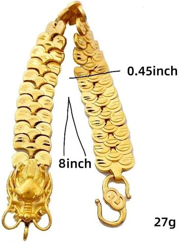 24K gold bracelet, men's bracelet exquisite Cuban chain, women's dragon head chain, suitable for men's and women's bracelets Valentine's Day gift 8 inches in Saudi Arabia