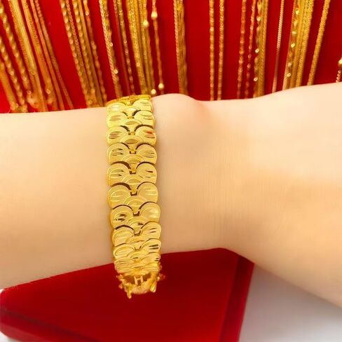 24K gold bracelet, men's bracelet exquisite Cuban chain, women's dragon head chain, suitable for men's and women's bracelets Valentine's Day gift 8 inches in Saudi Arabia