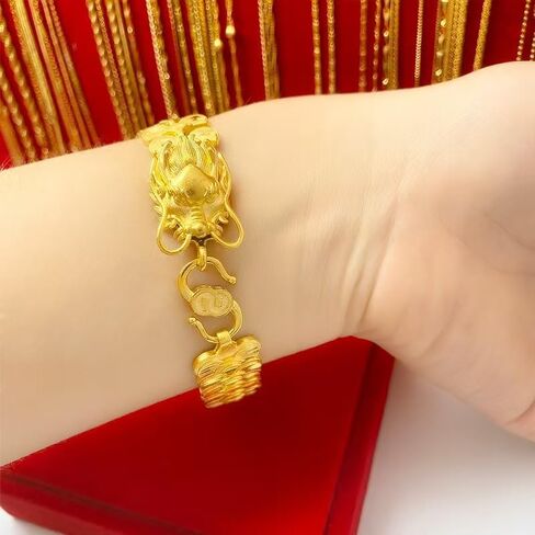 24K gold bracelet, men's bracelet exquisite Cuban chain, women's dragon head chain, suitable for men's and women's bracelets Valentine's Day gift 8 inches in Saudi Arabia