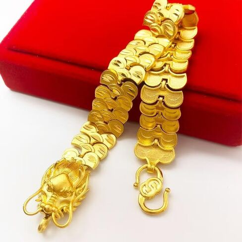 24K gold bracelet, men's bracelet exquisite Cuban chain, women's dragon head chain, suitable for men's and women's bracelets Valentine's Day gift 8 inches in Saudi Arabia