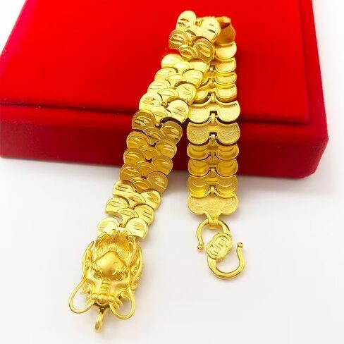 24K gold bracelet, men's bracelet exquisite Cuban chain, women's dragon head chain, suitable for men's and women's bracelets Valentine's Day gift 8 inches in Saudi Arabia