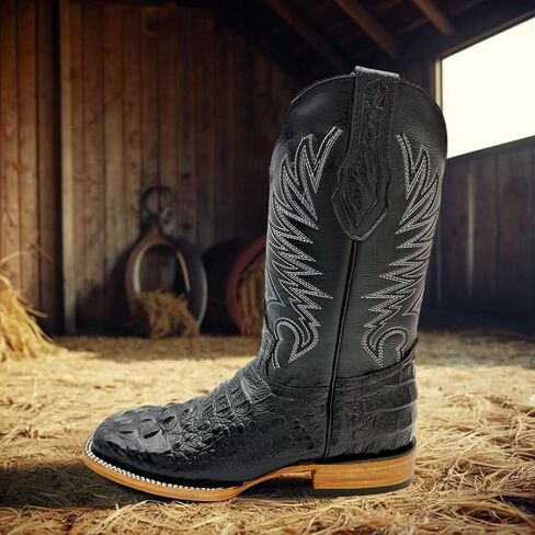 Mens Leather Exotic Python Print Square Toe Cowboy Boot in Saudi Arabia