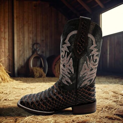 Mens Leather Exotic Python Print Square Toe Cowboy Boot in Saudi Arabia
