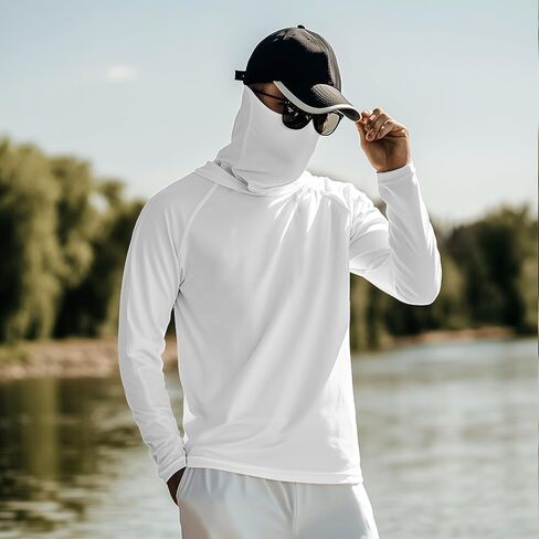 Men UPF 50+ Sun Protection Breathable T Shirt Long Sleeve Workout T-Shirts with Hood in Saudi Arabia
