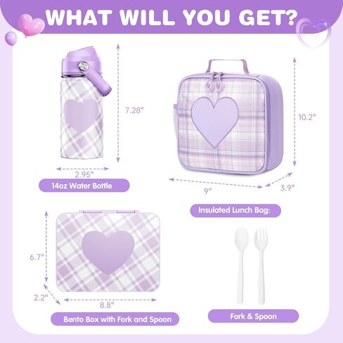 Bevalsa Bento Box for School Kids with Insulated Water Bottle Set - 43oz Lunch Containers Lunchbox Bento Box, 14oz Termos Kids Water Bottle, Lunch Bag for School Girls Kid Student (Pink Strawberry) in Saudi Arabia