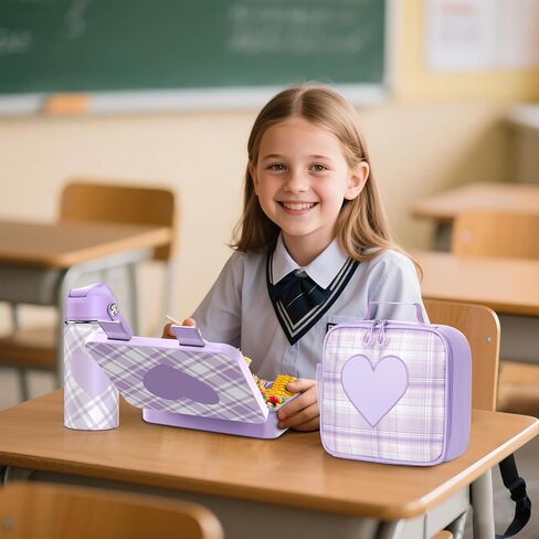 Bevalsa Bento Box for School Kids with Insulated Water Bottle Set - 43oz Lunch Containers Lunchbox Bento Box, 14oz Termos Kids Water Bottle, Lunch Bag for School Girls Kid Student (Pink Strawberry) in Saudi Arabia