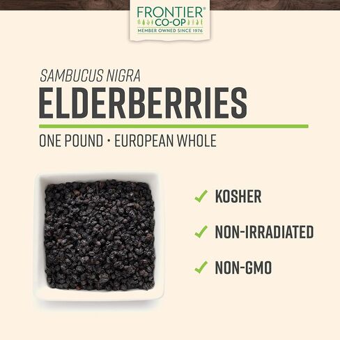 Frontier Co-op Dried Elderberries, 1lb Bulk Bag, European Whole | Kosher and Non-GMO Elderberry Dried Fruit for Powder, Tea, Immune Support in Saudi Arabia