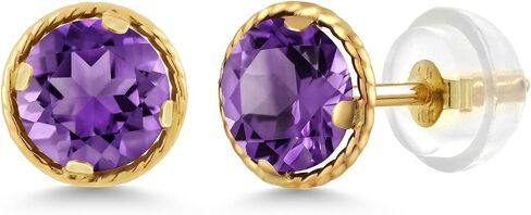 Gem Stone King 14K Yellow Gold Gemstone Birthstone Stud Earrings | Round 5MM | Gold Earrings for Women in Saudi Arabia