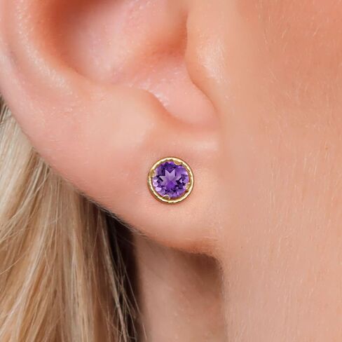 Gem Stone King 14K Yellow Gold Gemstone Birthstone Stud Earrings | Round 5MM | Gold Earrings for Women in Saudi Arabia