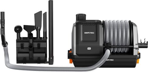 Giraffe Tools Grandstorm Retractable Vacuum Cleaner Wall-Mounted, Shop Wet Dry Vacuum Cleaner with 6 Nozzles for Car Detailing Remote Control Garage Vacuum, Grey in Saudi Arabia