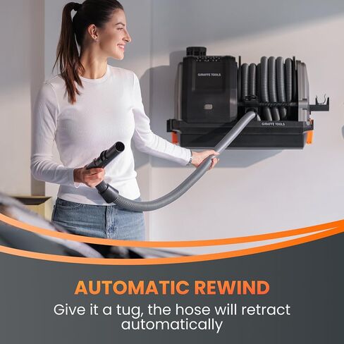 Giraffe Tools Grandstorm Retractable Vacuum Cleaner Wall-Mounted, Shop Wet Dry Vacuum Cleaner with 6 Nozzles for Car Detailing Remote Control Garage Vacuum, Grey in Saudi Arabia