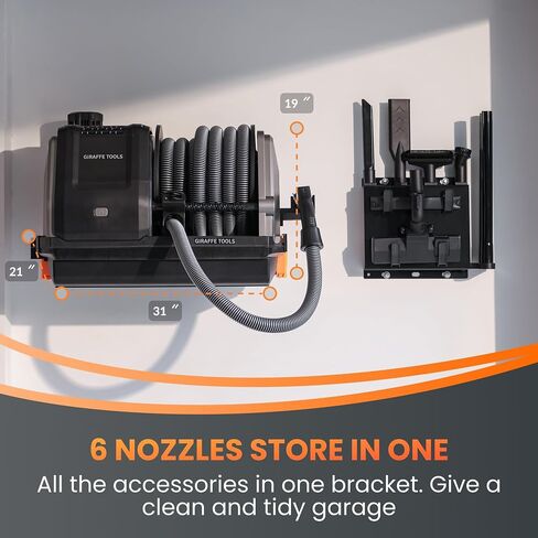 Giraffe Tools Grandstorm Retractable Vacuum Cleaner Wall-Mounted, Shop Wet Dry Vacuum Cleaner with 6 Nozzles for Car Detailing Remote Control Garage Vacuum, Grey in Saudi Arabia