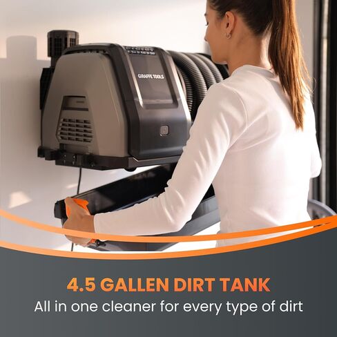 Giraffe Tools Grandstorm Retractable Vacuum Cleaner Wall-Mounted, Shop Wet Dry Vacuum Cleaner with 6 Nozzles for Car Detailing Remote Control Garage Vacuum, Grey in Saudi Arabia