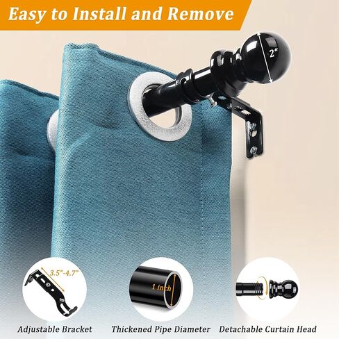 Corner Window Curtain Rods, L Shape Heavy Duty Curved Curtain Rods for Corner Windows with Brackets, 30-136" Adjustable for Bedroom, Living Room, Dinging Room, Black, 2 Pack in Kuwait