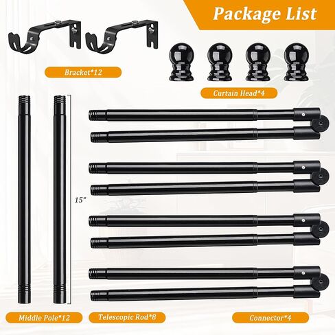 Corner Window Curtain Rods, L Shape Heavy Duty Curved Curtain Rods for Corner Windows with Brackets, 30-136" Adjustable for Bedroom, Living Room, Dinging Room, Black, 2 Pack in Kuwait