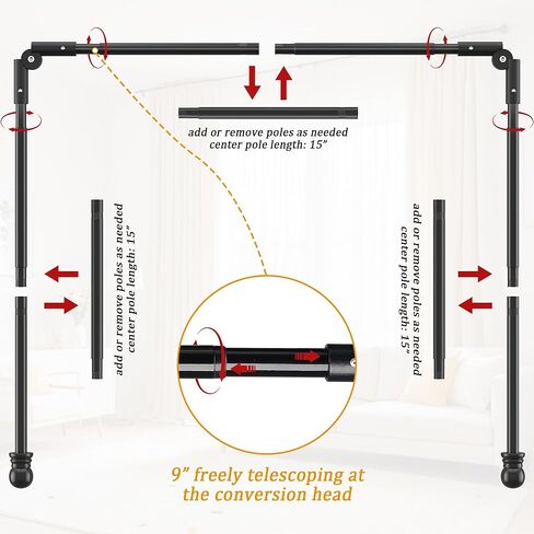 Corner Window Curtain Rods, L Shape Heavy Duty Curved Curtain Rods for Corner Windows with Brackets, 30-136" Adjustable for Bedroom, Living Room, Dinging Room, Black, 2 Pack in Kuwait