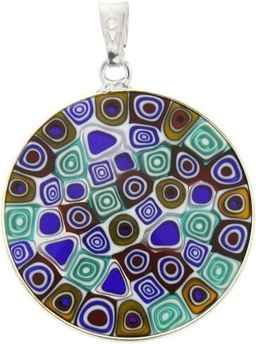 Glass Of Venice Murano Glass Millefiori Pendant in Silver Frame 1" in Saudi Arabia