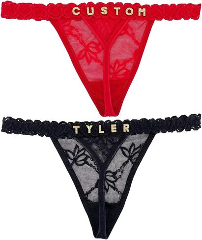 2-Pack Custom Thongs With Name on It, Personalized Name Panties Hand-Sewn Rhinestone Underwear for Women Valentines Day Black in Saudi Arabia