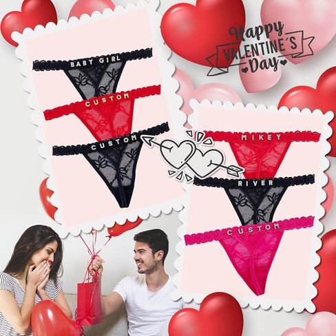 2-Pack Custom Thongs With Name on It, Personalized Name Panties Hand-Sewn Rhinestone Underwear for Women Valentines Day Black in Saudi Arabia