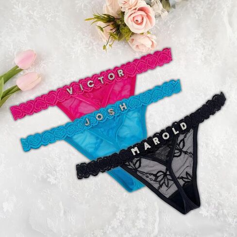 2-Pack Custom Thongs With Name on It, Personalized Name Panties Hand-Sewn Rhinestone Underwear for Women Valentines Day Black in Saudi Arabia