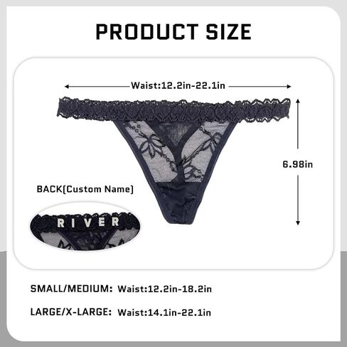2-Pack Custom Thongs With Name on It, Personalized Name Panties Hand-Sewn Rhinestone Underwear for Women Valentines Day Black in Saudi Arabia