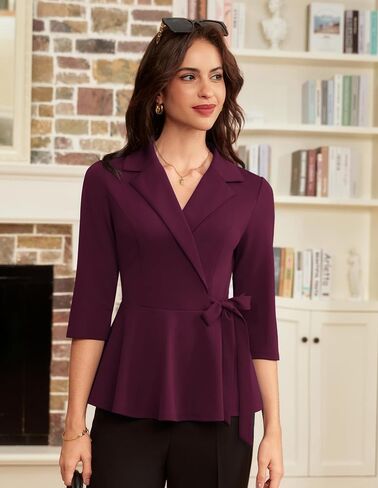 GRACE KARIN 2025 Women's Wrap V Neck Peplum Tops Elegant 3/4 Sleeve Dressy Casual Blouses Work Business Tie Front Shirt in Saudi Arabia