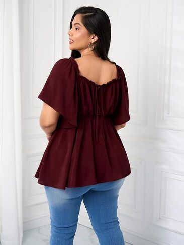 SCOMCHIC Women's Plus Size Blouse Summer Peplum Tops Short Sleeve Square Neck Ruffle Casual Blouses Babydoll Top Shirts in Saudi Arabia