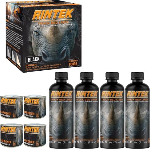 Rintek Urethane Spray-On Truck Bed Liner Kit - Easy 3 to 1 Mix Ratio, Just Mix, Shake and Shoot It - Professional Durable Textured Protective Coating (Black 1 Gallon Kit) in Saudi Arabia