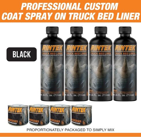 Rintek Urethane Spray-On Truck Bed Liner Kit - Easy 3 to 1 Mix Ratio, Just Mix, Shake and Shoot It - Professional Durable Textured Protective Coating (Black 1 Gallon Kit) in Saudi Arabia