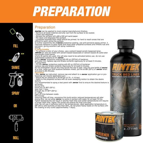 Rintek Urethane Spray-On Truck Bed Liner Kit - Easy 3 to 1 Mix Ratio, Just Mix, Shake and Shoot It - Professional Durable Textured Protective Coating (Black 1 Gallon Kit) in Saudi Arabia