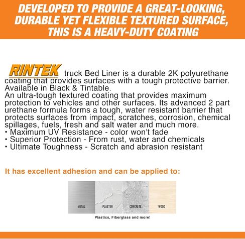 Rintek Urethane Spray-On Truck Bed Liner Kit - Easy 3 to 1 Mix Ratio, Just Mix, Shake and Shoot It - Professional Durable Textured Protective Coating (Black 1 Gallon Kit) in Saudi Arabia