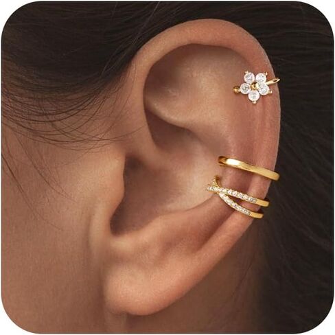 Gold Ear Cuff Earrings for Women, Dainty 14K Gold Plated Ear Cuffs Non Pierced Trendy Cubic Zirconia Cartilage Hoop Earring Fashion Jewelry Sets for Women in Saudi Arabia
