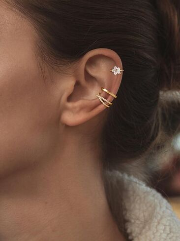 Gold Ear Cuff Earrings for Women, Dainty 14K Gold Plated Ear Cuffs Non Pierced Trendy Cubic Zirconia Cartilage Hoop Earring Fashion Jewelry Sets for Women in Saudi Arabia