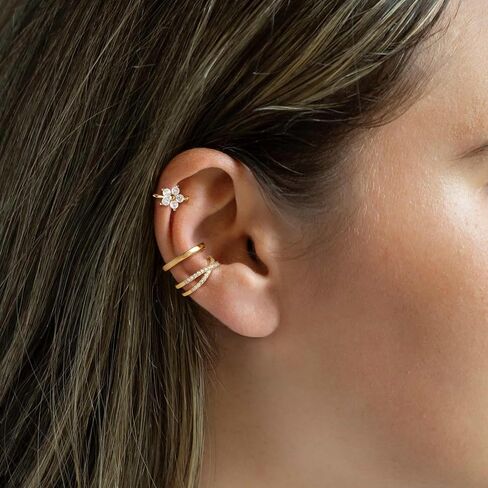 Gold Ear Cuff Earrings for Women, Dainty 14K Gold Plated Ear Cuffs Non Pierced Trendy Cubic Zirconia Cartilage Hoop Earring Fashion Jewelry Sets for Women in Saudi Arabia