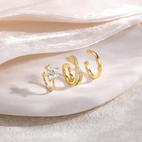 Gold Ear Cuff Earrings for Women, Dainty 14K Gold Plated Ear Cuffs Non Pierced Trendy Cubic Zirconia Cartilage Hoop Earring Fashion Jewelry Sets for Women in Saudi Arabia
