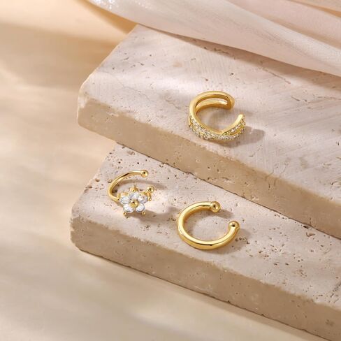 Gold Ear Cuff Earrings for Women, Dainty 14K Gold Plated Ear Cuffs Non Pierced Trendy Cubic Zirconia Cartilage Hoop Earring Fashion Jewelry Sets for Women in Saudi Arabia