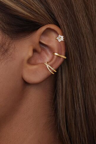 Gold Ear Cuff Earrings for Women, Dainty 14K Gold Plated Ear Cuffs Non Pierced Trendy Cubic Zirconia Cartilage Hoop Earring Fashion Jewelry Sets for Women in Saudi Arabia