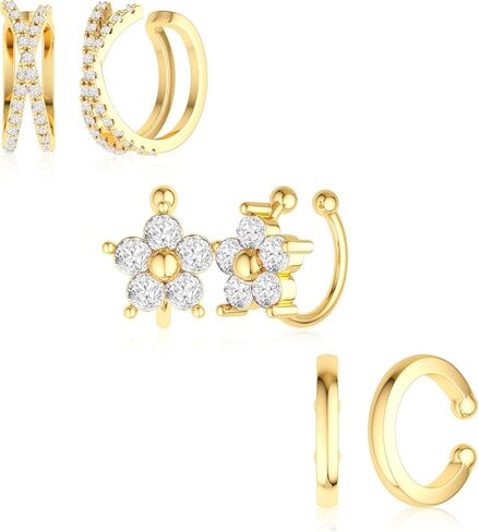 Gold Ear Cuff Earrings for Women, Dainty 14K Gold Plated Ear Cuffs Non Pierced Trendy Cubic Zirconia Cartilage Hoop Earring Fashion Jewelry Sets for Women in Saudi Arabia