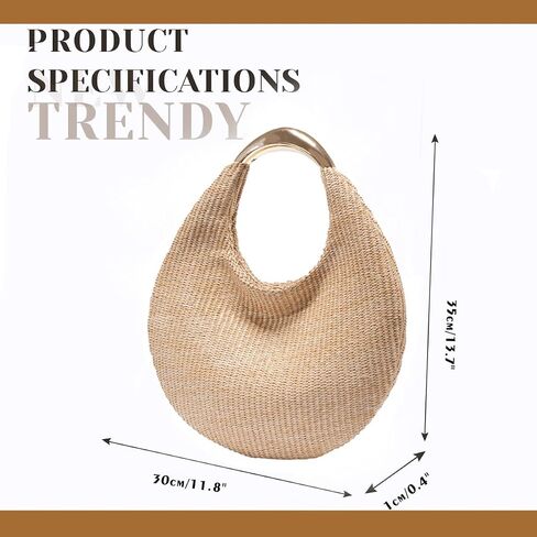 حقيبة قش لـ Women Crescent Bag ، Boho Summer Summer Beach Braided Budse Lightweight & Sytlish Top Handbag حقيبة يد in Saudi Arabia