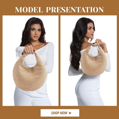 حقيبة قش لـ Women Crescent Bag ، Boho Summer Summer Beach Braided Budse Lightweight & Sytlish Top Handbag حقيبة يد in Saudi Arabia